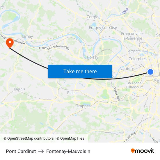 Pont Cardinet to Fontenay-Mauvoisin map