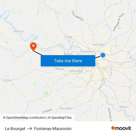 Le Bourget to Fontenay-Mauvoisin map