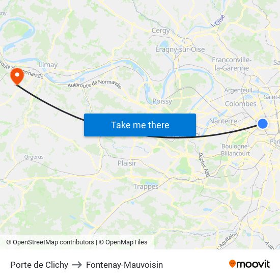 Porte de Clichy to Fontenay-Mauvoisin map