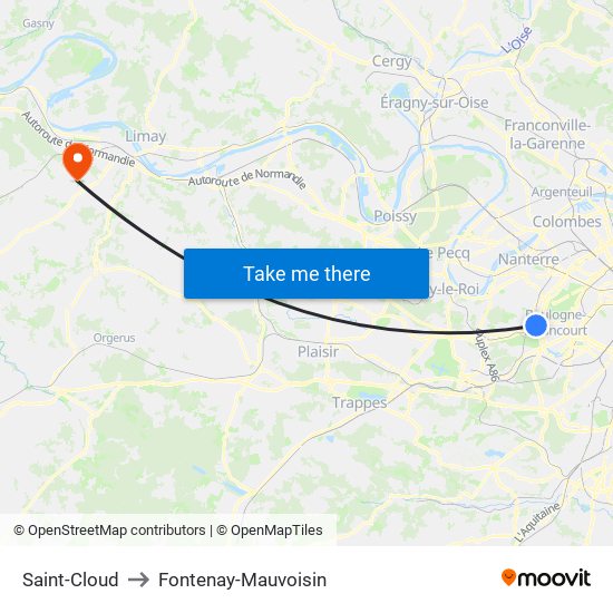 Saint-Cloud to Fontenay-Mauvoisin map