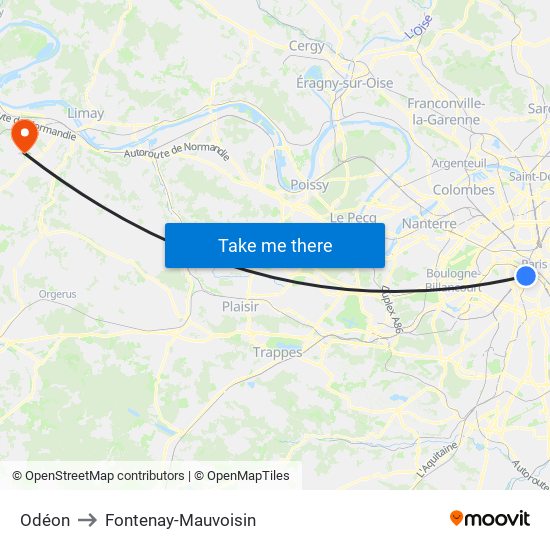 Odéon to Fontenay-Mauvoisin map