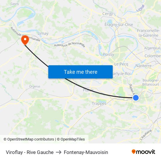 Viroflay - Rive Gauche to Fontenay-Mauvoisin map