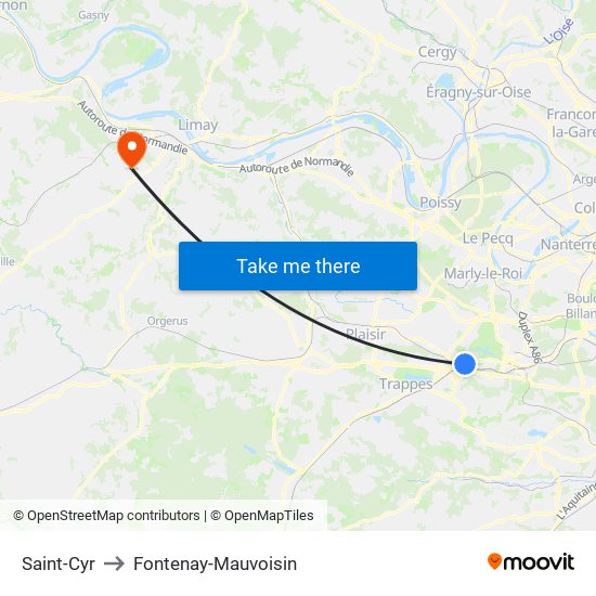 Saint-Cyr to Fontenay-Mauvoisin map