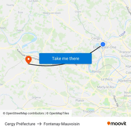 Cergy Préfecture to Fontenay-Mauvoisin map