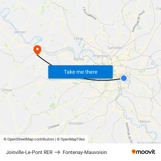 Joinville-Le-Pont RER to Fontenay-Mauvoisin map
