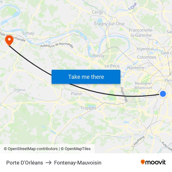 Porte D'Orléans to Fontenay-Mauvoisin map