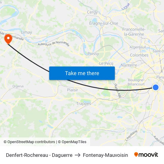 Denfert-Rochereau - Daguerre to Fontenay-Mauvoisin map