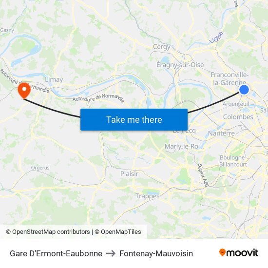 Gare D'Ermont-Eaubonne to Fontenay-Mauvoisin map