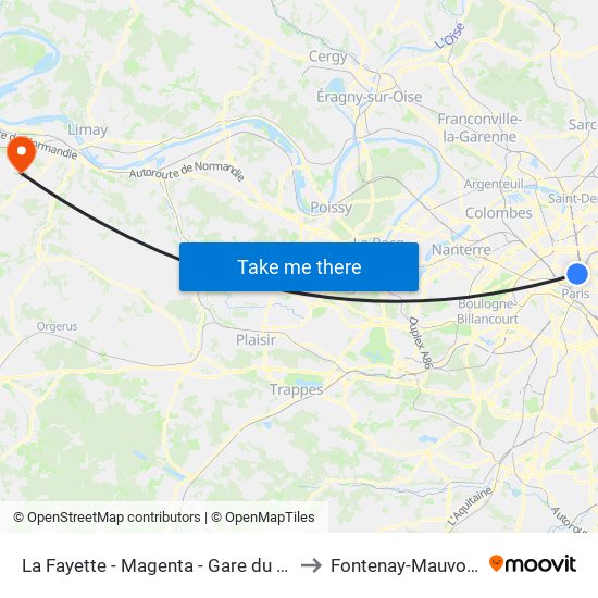 La Fayette - Magenta - Gare du Nord to Fontenay-Mauvoisin map