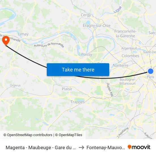 Magenta - Maubeuge - Gare du Nord to Fontenay-Mauvoisin map