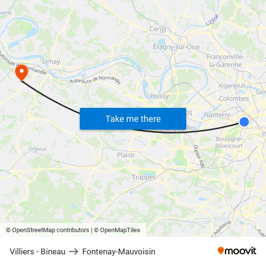 Villiers - Bineau to Fontenay-Mauvoisin map