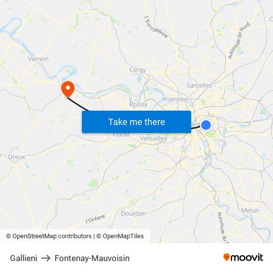 Gallieni to Fontenay-Mauvoisin map