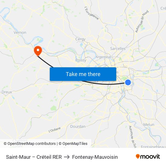 Saint-Maur – Créteil RER to Fontenay-Mauvoisin map