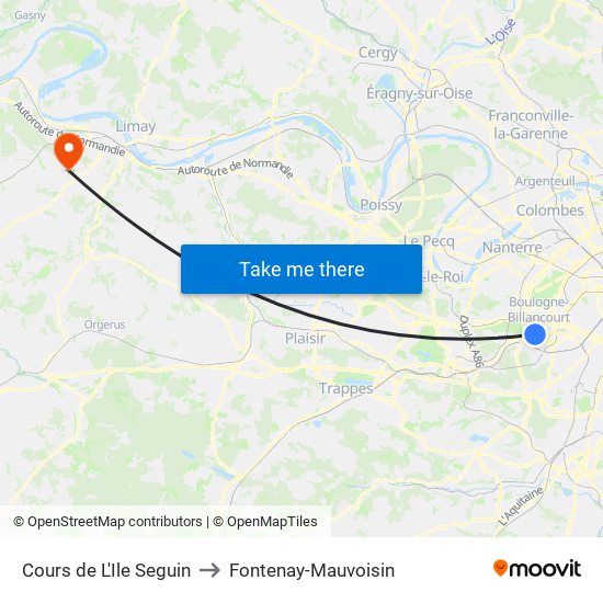 Cours de L'Ile Seguin to Fontenay-Mauvoisin map