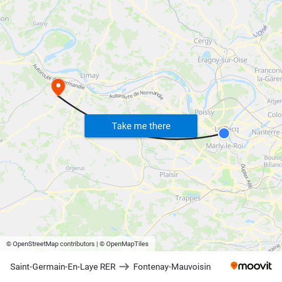 Saint-Germain-En-Laye RER to Fontenay-Mauvoisin map