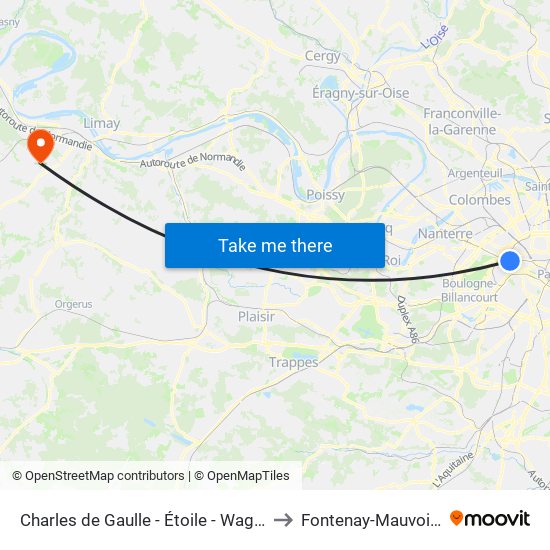 Charles de Gaulle - Étoile - Wagram to Fontenay-Mauvoisin map