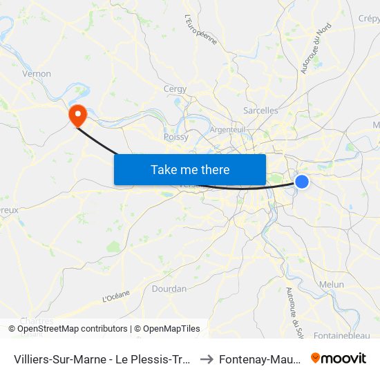 Villiers-Sur-Marne - Le Plessis-Trévise RER to Fontenay-Mauvoisin map