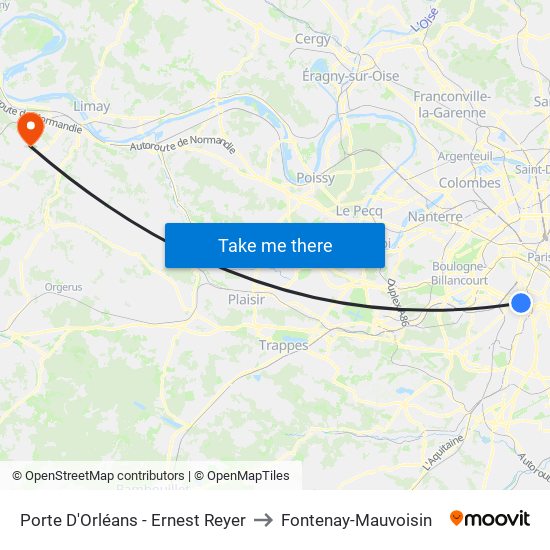 Porte D'Orléans - Ernest Reyer to Fontenay-Mauvoisin map