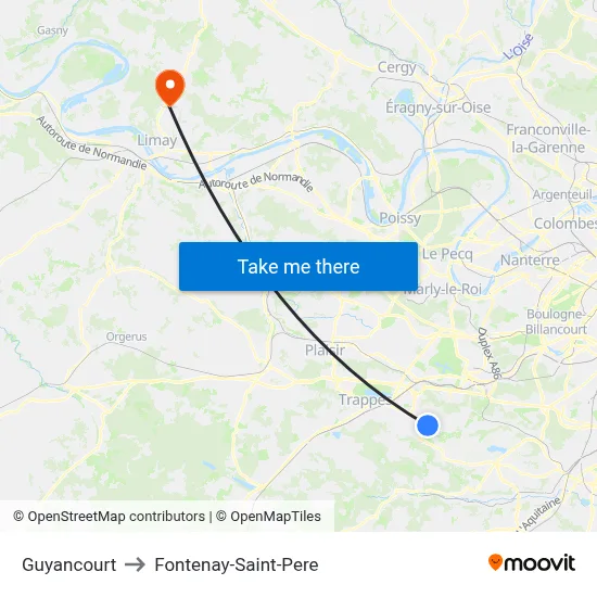 Guyancourt to Fontenay-Saint-Pere map