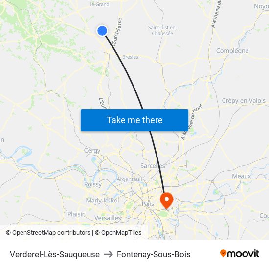 Verderel-Lès-Sauqueuse to Fontenay-Sous-Bois map