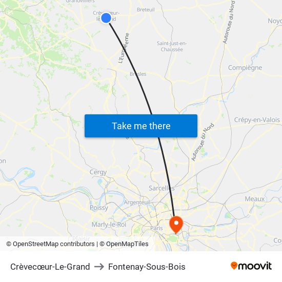 Crèvecœur-Le-Grand to Fontenay-Sous-Bois map