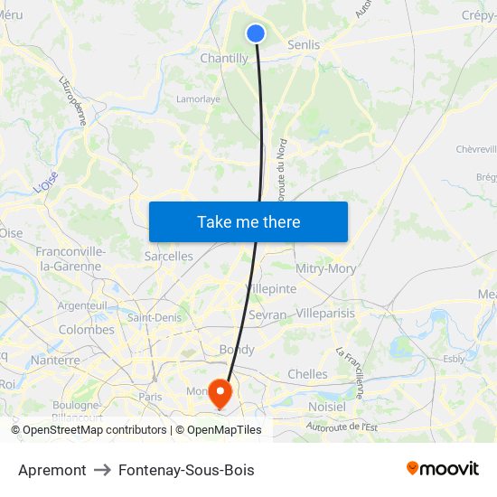 Apremont to Fontenay-Sous-Bois map