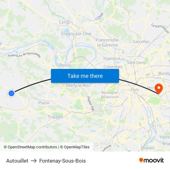 Autouillet to Fontenay-Sous-Bois map