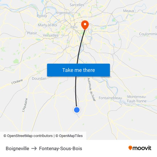 Boigneville to Fontenay-Sous-Bois map