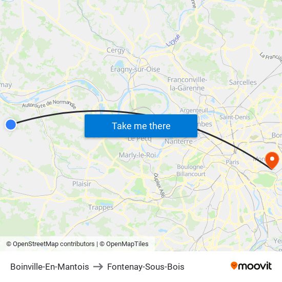 Boinville-En-Mantois to Fontenay-Sous-Bois map
