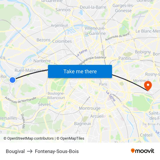Bougival to Fontenay-Sous-Bois map