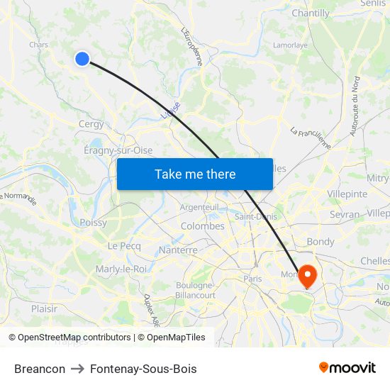 Breancon to Fontenay-Sous-Bois map