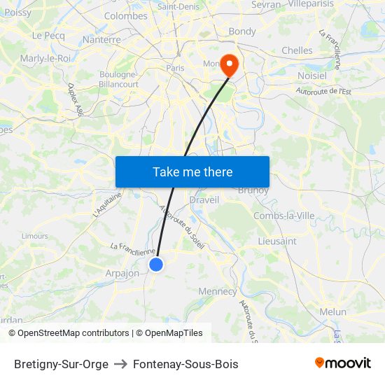 Bretigny-Sur-Orge to Fontenay-Sous-Bois map