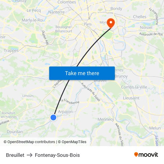 Breuillet to Fontenay-Sous-Bois map