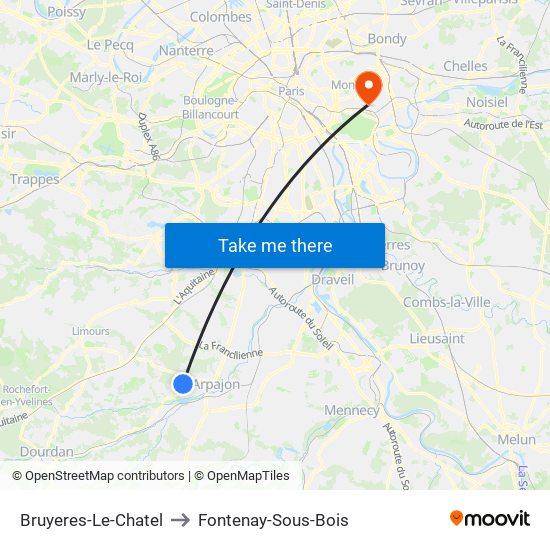 Bruyeres-Le-Chatel to Fontenay-Sous-Bois map