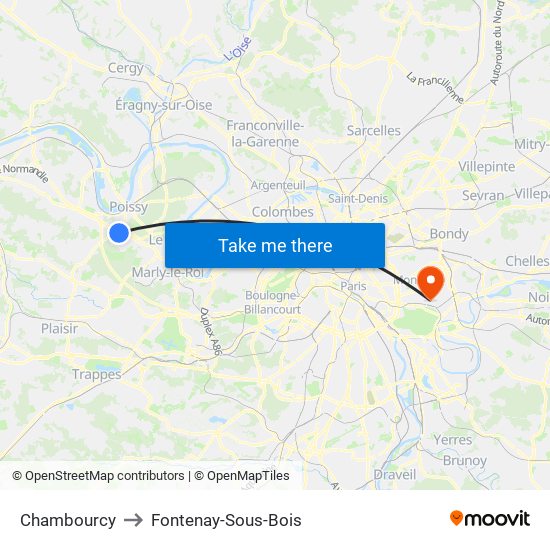 Chambourcy to Fontenay-Sous-Bois map