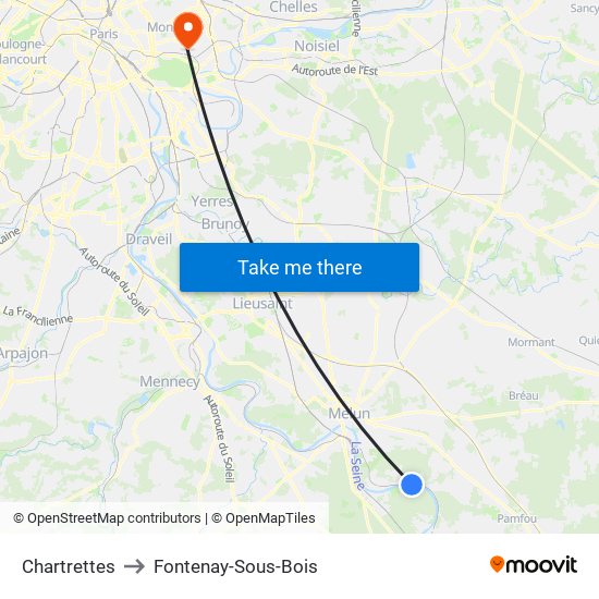 Chartrettes to Fontenay-Sous-Bois map