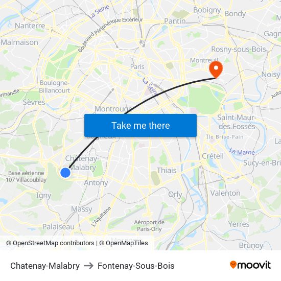 Chatenay-Malabry to Fontenay-Sous-Bois map