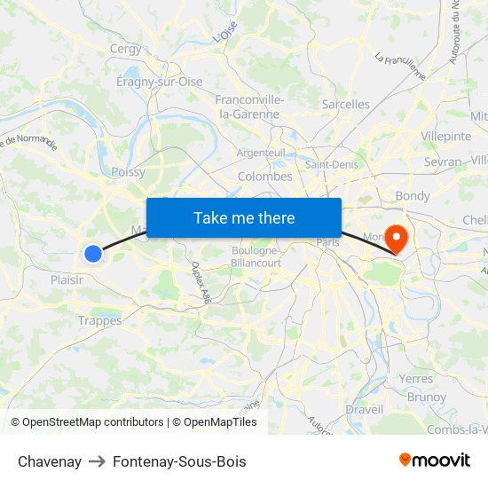 Chavenay to Fontenay-Sous-Bois map