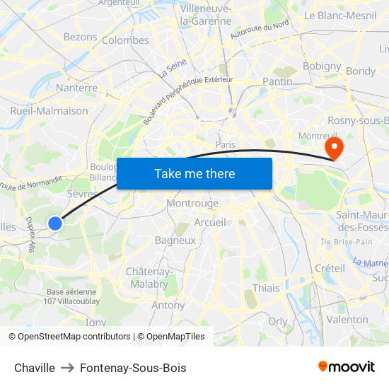 Chaville to Fontenay-Sous-Bois map