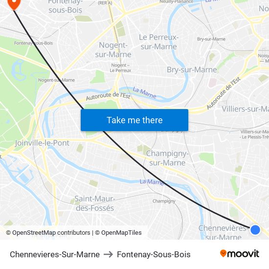 Chennevieres-Sur-Marne to Fontenay-Sous-Bois map