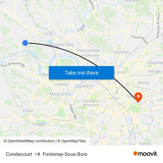 Condecourt to Fontenay-Sous-Bois map