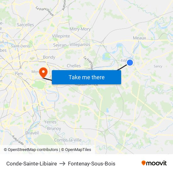 Conde-Sainte-Libiaire to Fontenay-Sous-Bois map