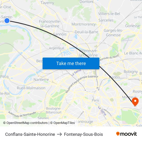 Conflans-Sainte-Honorine to Fontenay-Sous-Bois map