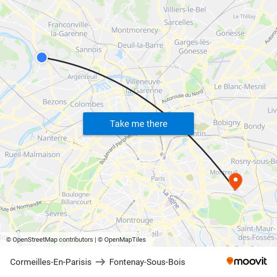 Cormeilles-En-Parisis to Fontenay-Sous-Bois map