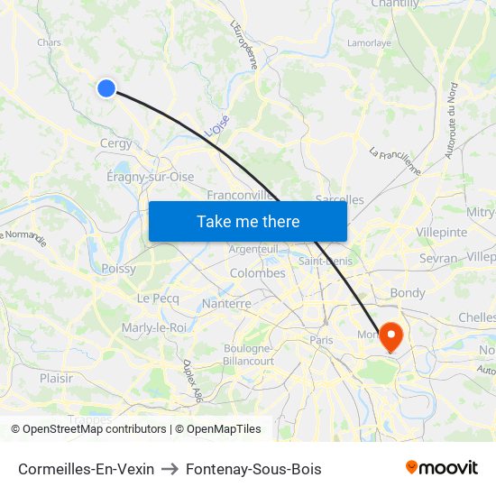 Cormeilles-En-Vexin to Fontenay-Sous-Bois map