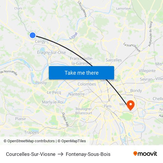 Courcelles-Sur-Viosne to Fontenay-Sous-Bois map