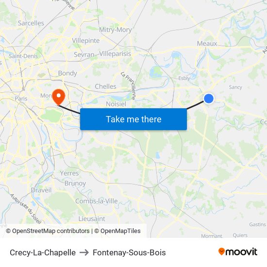 Crecy-La-Chapelle to Fontenay-Sous-Bois map