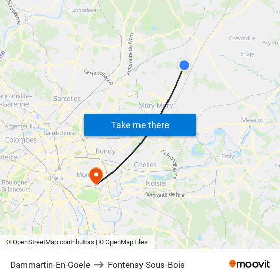 Dammartin-En-Goele to Fontenay-Sous-Bois map