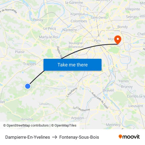 Dampierre-En-Yvelines to Fontenay-Sous-Bois map