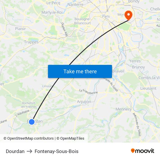 Dourdan to Fontenay-Sous-Bois map